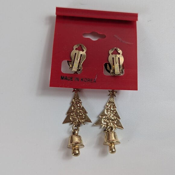 Vintage Christmas Tree Bell Christmas/Holiday Clip On Earrings - Picture 3 of 3